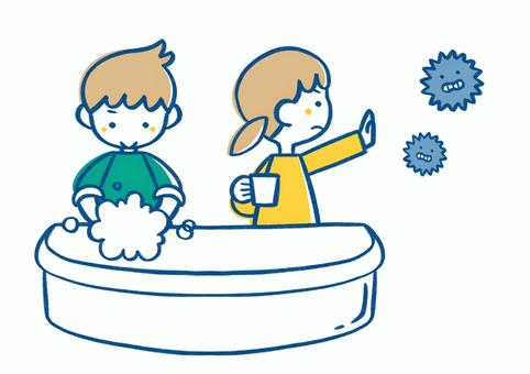 Child washing hands and gargling, , JPG and PNG