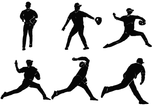 野球ピッチャーシルエット 野球,ベースボール,プロ野球,高校野球,メジャー,スポーツ,社会人野球,試合,甲子園,選手のイラスト素材