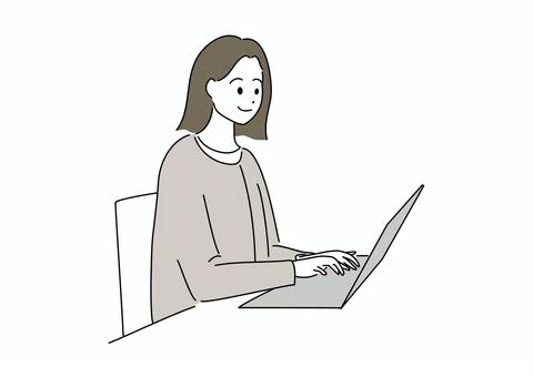 パソコンで仕事をしている女性 パソコン,ビジネス,女性,仕事,リモートワーク,リモート,事務,営業,パソコンを使用している女性,イラストのイラスト素材