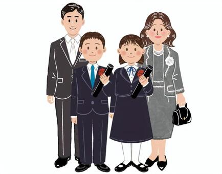 卒業式の家族　小学生 卒業式,家族,小学生,男子,女子,学生,フォーマルウエア,制服,子ども,卒業証書のイラスト素材