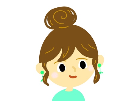 お団子ヘアの女の子 お団子,ヘア,女の子,女性,可愛い,おしゃれ,イヤリング,茶髪のイラスト素材