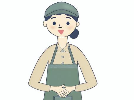 笑顔でお礼をするカフェの女性店員 カフェ店員,人物,接客,おしゃれ,帽子,エプロン,バリスタ,サービス業,制服,ブラウスのイラスト素材