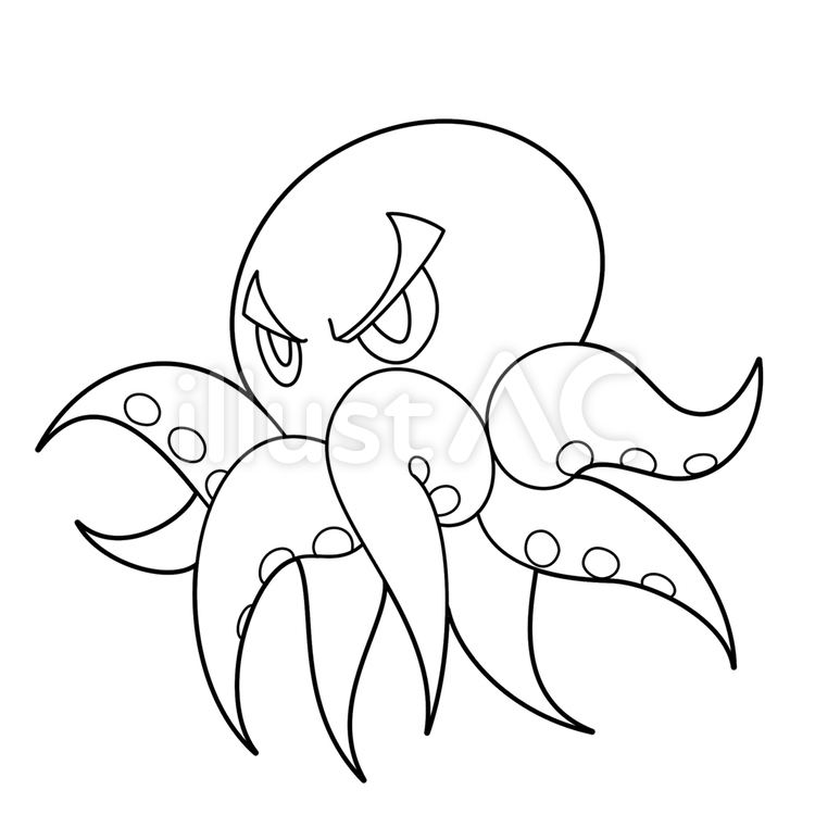 モンスター46（塗り絵） タコ,軟体動物,モンスターのイラスト素材