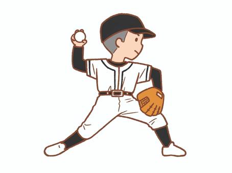 野球男子＊ピッチャー３＊白 人物,全身,野球,男子,選手,顔,ユニフォーム,帽子,ピッチャー,投げるのイラスト素材