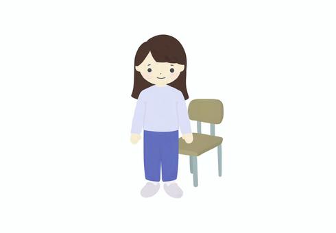 起立（ロングヘア） 子供,立つ,起立,かわいい,学校,女の子,男の子,シンプル,やさしい,椅子のイラスト素材
