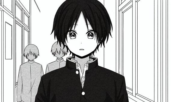 男の子 人物,男の子,キャラクター,漫画風,モノクロ,制服,学ラン,かっこいい,かわいい,萌え系のイラスト素材