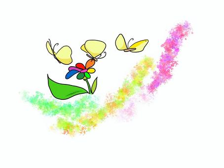 蝶と花 虹色,花,蝶,舞う,春のイラスト素材