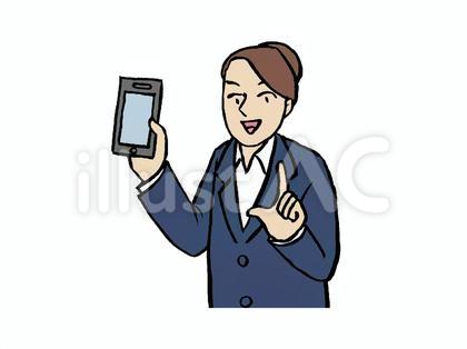 スマホを見せて説明、案内する女性