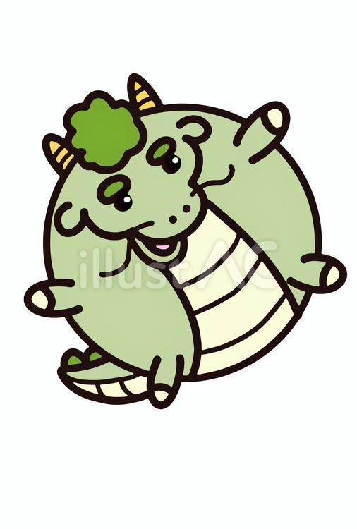 まんまる動物　干支　龍(辰)緑 干支,動物,丸のイラスト素材