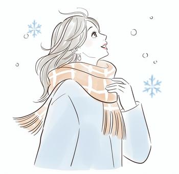 雪を見て微笑む女性 女性,微笑む,笑顔,嬉しい,季節,人物,リフレッシュ,女の子,若い,リラックスのイラスト素材