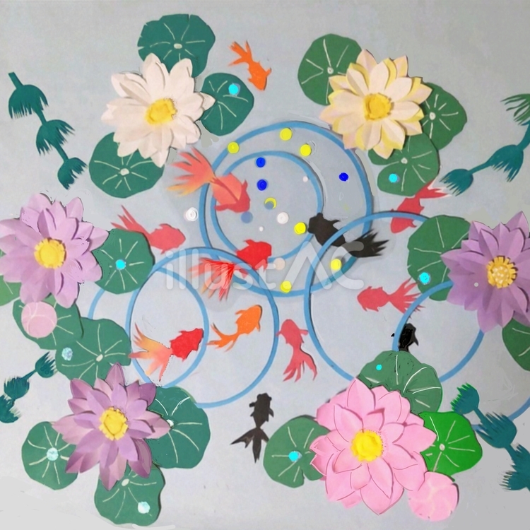 金魚と蓮の花 金魚,蓮の花,蓮の葉のイラスト素材
