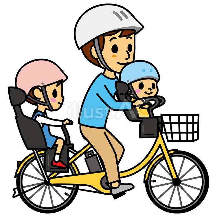 子供乗せ自転車に乗る父子 自転車,家族,父親のイラスト素材
