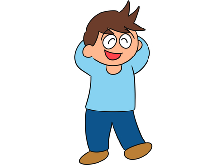 頭の後ろで手を組む少年のイラスト 少年,子供,ポーズ,男の子,青,人物,笑顔,仕草,手を組む,ボーイのイラスト素材