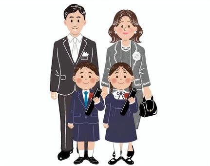 卒業式の家族　幼稚園・保育園 卒業式,幼稚園,保育園,家族,男子,女子,フォーマルウエア,子ども,卒業証書,手描きのイラスト素材