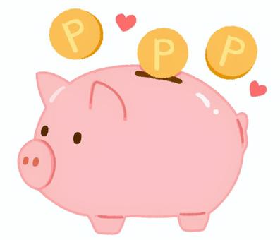 沢山のポイントが入った豚の貯金箱 貯金箱,豚,ポイント,貯金,陶器,お金,コイン,p,入れる,貯めるのイラスト素材