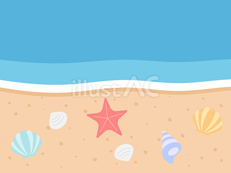 海と貝殻の風景イラスト 砂浜,貝殻,海のイラスト素材