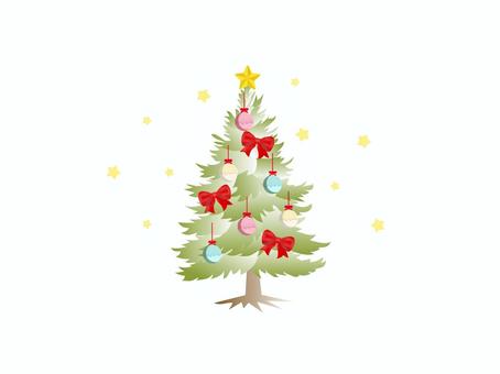 クリスマスツリー_リボン_2 クリスマスツリー,クリスマス,きれい,植物,星,冬,飾り,ハッピーホリデー,ハッピーホリデーズ,メリークリスマスのイラスト素材