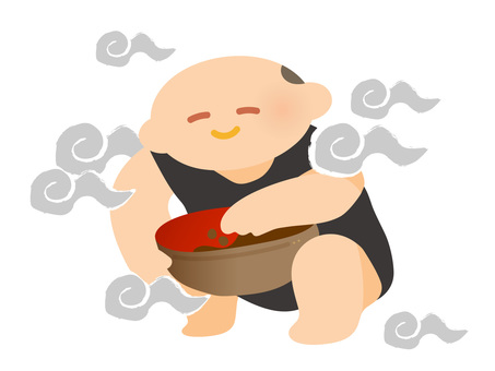 ゆるい小豆あらいのイラスト 小豆洗い,妖怪,お化け,怪物,もののけ,あやかし,魑魅,魔物,モンスター,和風のイラスト素材