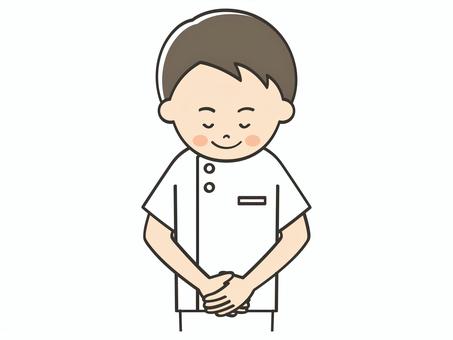 お辞儀をする男性看護師 お辞儀をする男性看護師 お辞儀,お礼,挨拶,礼,お断り,感謝,ありがとう,笑顔,男性,男のイラスト素材