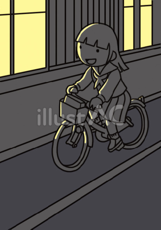 （違反）無灯火の自転車で逆走する女子 違反,道路交通法,危険のイラスト素材