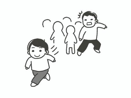 集団から離れてしまう男の子(白黒) 集団,離れる,子ども,男の子,歩く,大人,気づく,発達障害,支援,教育のイラスト素材