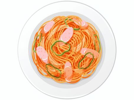 魚肉ソーセージのナポリタン ナポリタン,魚肉ソーセージ,スパゲッティ,洋食,家庭料理,料理,食べ物,麺類,ピーマン,玉ねぎのイラスト素材