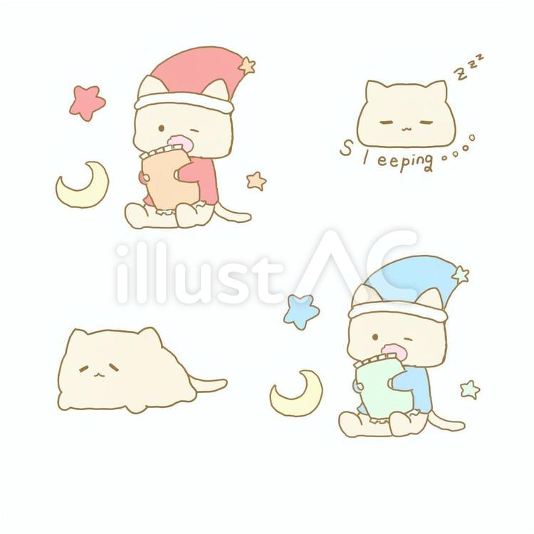Sleepingねこちゃん 猫,パジャマ,眠たいのイラスト素材