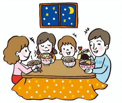 家族でこたつで年越しそば（104） 人物,家族,女性,男性,若い,生活,食事のイラスト素材