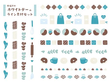 ホワイトデーモチーフのライン素材セット セット,ライン,飾り罫,ホワイトデー,3月,チョコレート,かわいい,おしゃれ,飾り,プレゼントのイラスト素材