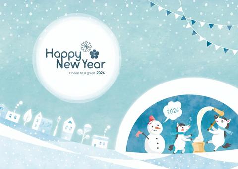 正月の背景イラスト_餅つきする馬の親子1 正月の背景イラスト_餅つきする馬の親子1 正月,年賀状,冬,馬,餅つき,雪,背景,午年,午,水彩のイラスト素材