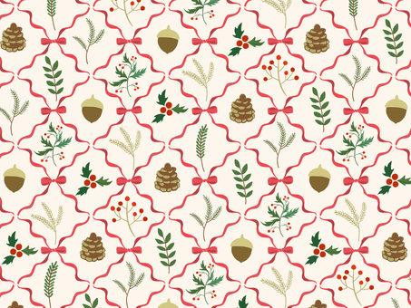 Xmas　リボン柄の背景 １２月,冬,クリスマス,xmas,葉,枝,赤い実,実,セイヨウヒイラギ,柊のイラスト素材