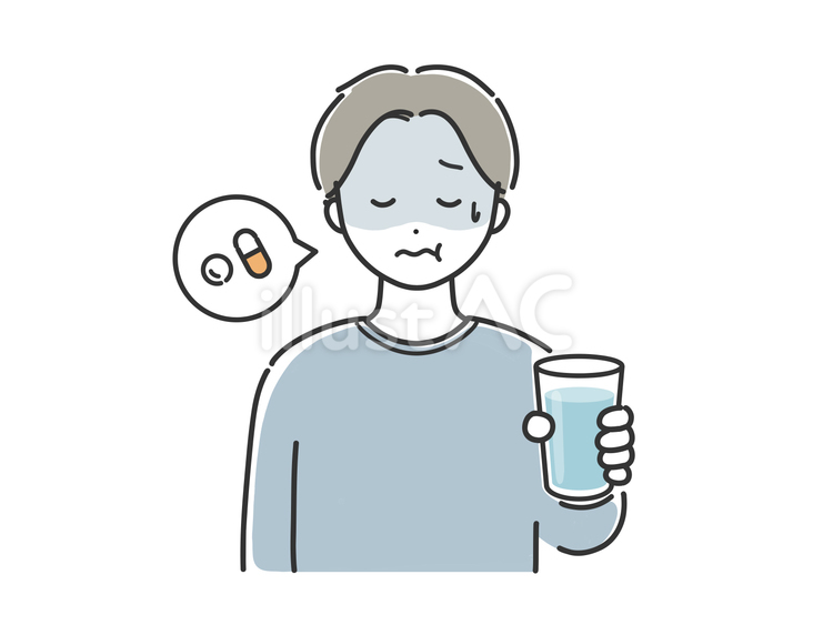 薬を飲む体調不良の男性 男性,人物,若いのイラスト素材