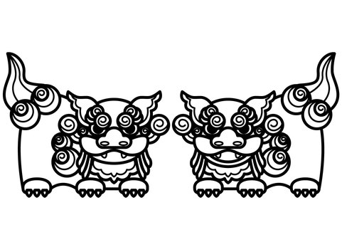 シーサー-1c シーサー,沖縄,焼き物,像,かわいい,シンプル,モノクロ,白黒,シルエットのイラスト素材