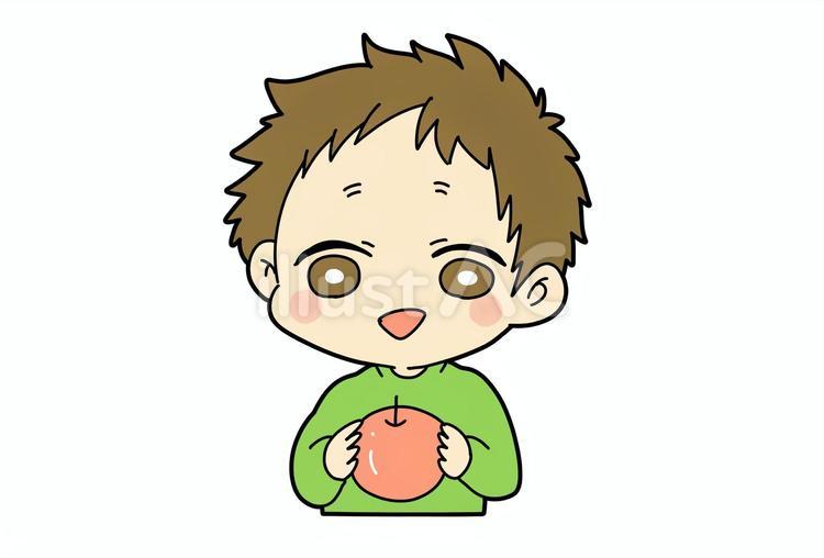 りんごを持つ男の子 りんご,男の子,笑顔のイラスト素材