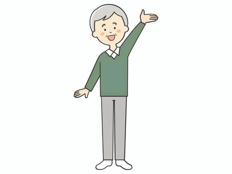 案内するおじいさん 案内するおじいさん 紹介,案内,説明,教える,紹介する,お知らせ,注目,誘導,元気,手を振るのイラスト素材