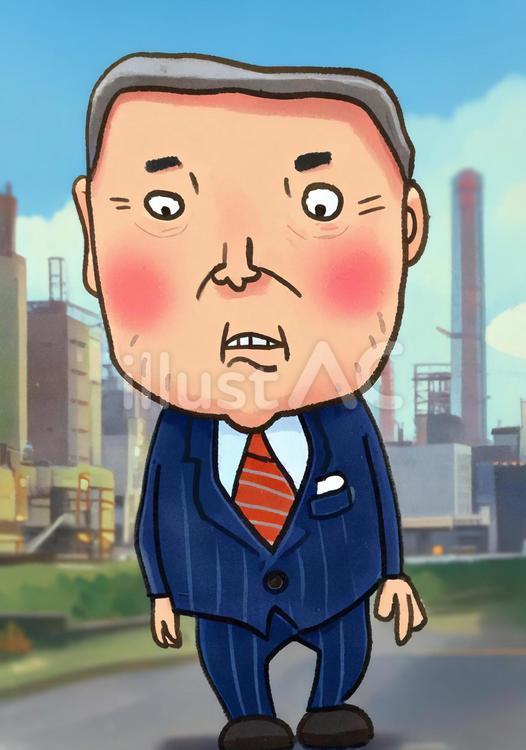 工場地帯を散歩するおじさん 工場地帯,通勤,散歩のイラスト素材