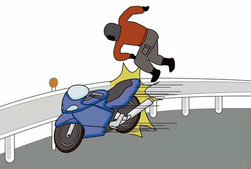 バイク事故　 バイク,事故,大型,道路,ガードレール,ライダー,人物,ヘルメット,衝突のイラスト素材