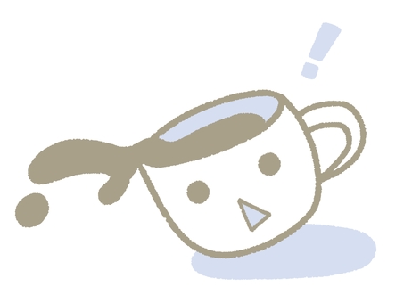 こぼれるコーヒー（顔あり） コーヒー,こぼす,コップ,マグカップ,顔,擬人化,傾く,飲み物,トラブル,アクシデントのイラスト素材