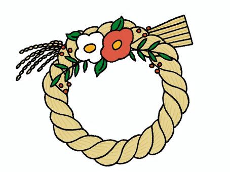 かわいい花飾りのしめ縄3 しめ縄,正月,新年,年賀,縁起物,和風,日本文化,伝統,しめ飾り,稲わらのイラスト素材