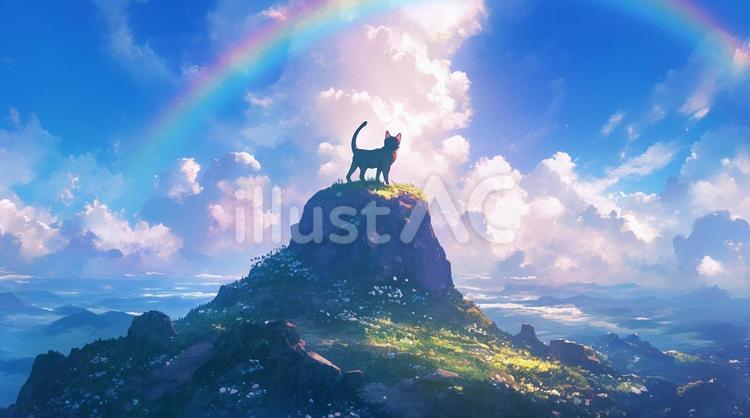 丘の上の猫４ 猫,丘,山のイラスト素材
