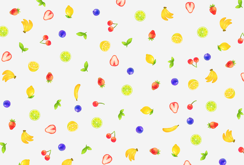 いろいろなフルーツの背景素材　無料の柄 果物,背景,果実,パターン,スウォッチ,いちご,壁紙,さくらんぼ,模様,バックグラウンドのイラスト素材