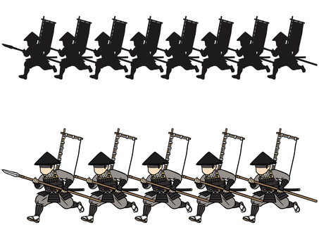 駆ける足軽-2 足軽,槍,走る,駆ける,戦う,合戦,陣笠,胴鎧,兵士,武士のイラスト素材