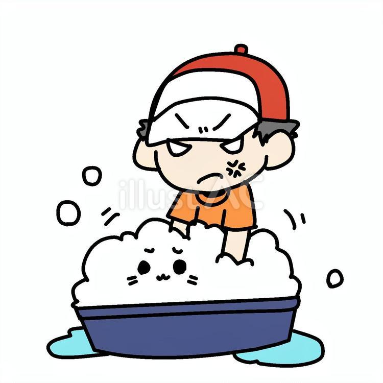 怒って猫を洗う少年 小学生,怒る,猫のイラスト素材