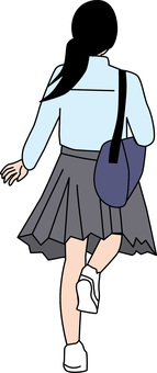 走る女子 走る,急ぐ,遅刻,学生,女子,登校,制服,リュック,後ろ姿のイラスト素材