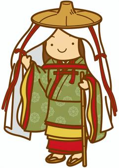 壺装束-4c 壺装束,旅装束,鎌倉時代,平安時代,衣装,服装,笠,市女笠,垂れ衣,袿のイラスト素材