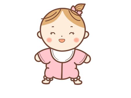 笑顔の女の子の赤ちゃんイラスト 赤ちゃん,ベビー,新生児,赤ん坊,線画,シンプル,ベクター,生活,青,挿絵のイラスト素材