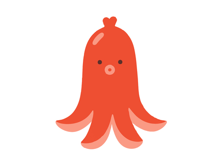 かわいい赤いタコのイラスト タコ,ウインナー,動物,海,魚介類,頭足類,水生生物,キャラクター,マスコット,かわいいのイラスト素材