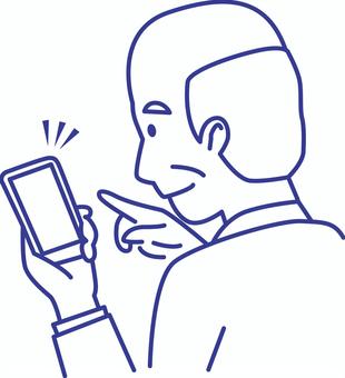 スマホ調べる スマホ,操作,調べる,ネット,年配,ハゲ,男性,青のイラスト素材