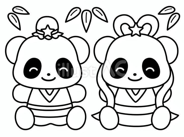 【七夕】パンダの織姫と彦星（線画） 七夕,パンダ,織姫のイラスト素材