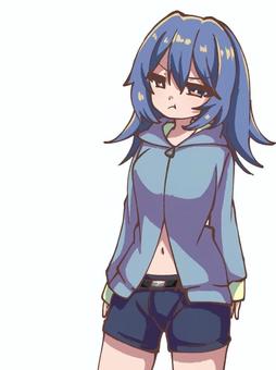 怒っている青髪の女の子 かわいい,女の子,青髪,怒り顔,パーカーのイラスト素材